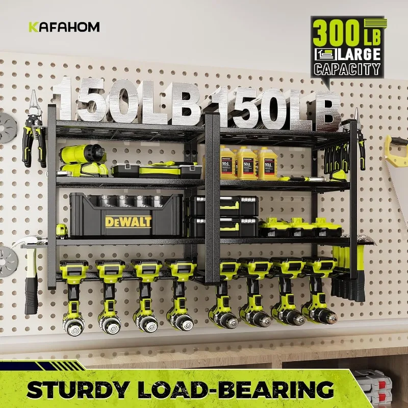 KAFAHOM Power Tool Organizer, 8 Drill Holder Wall Mount, 4 Layers Garage Tool Organizers Tool Shelf with Holder 4