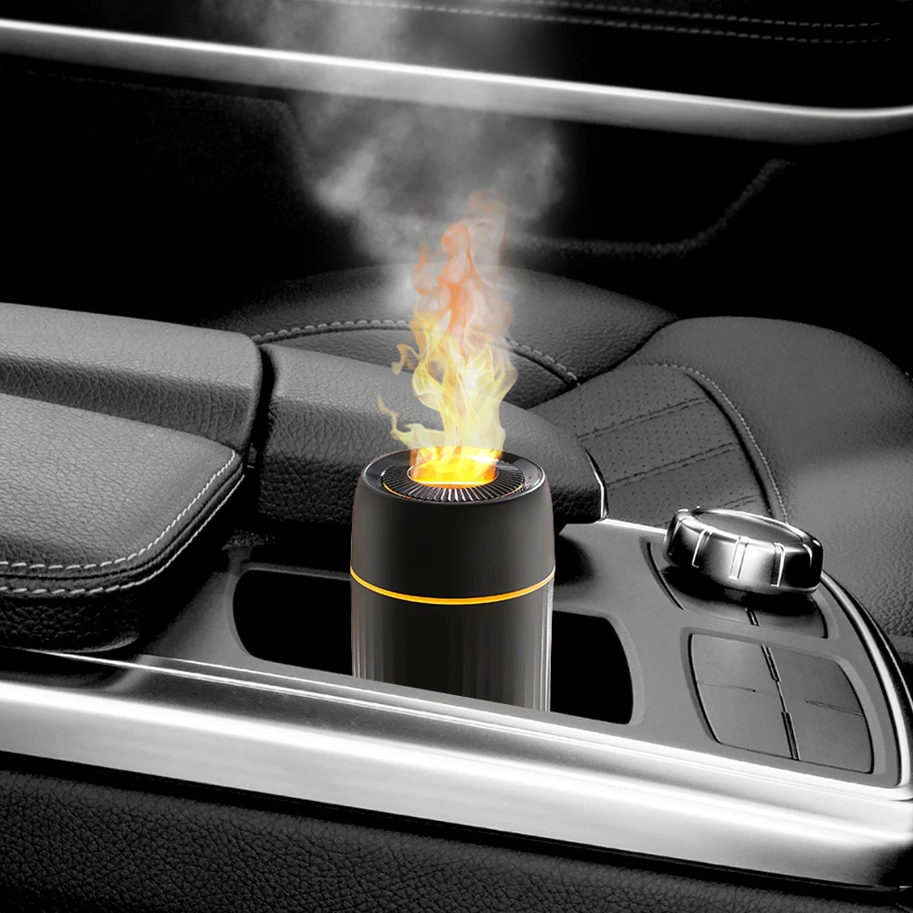 100ml Car Flame Humidifier Diffuser with Colorful Ambient Light Car Flame Light Humidifier Air Freshener Waterless Auto-Off