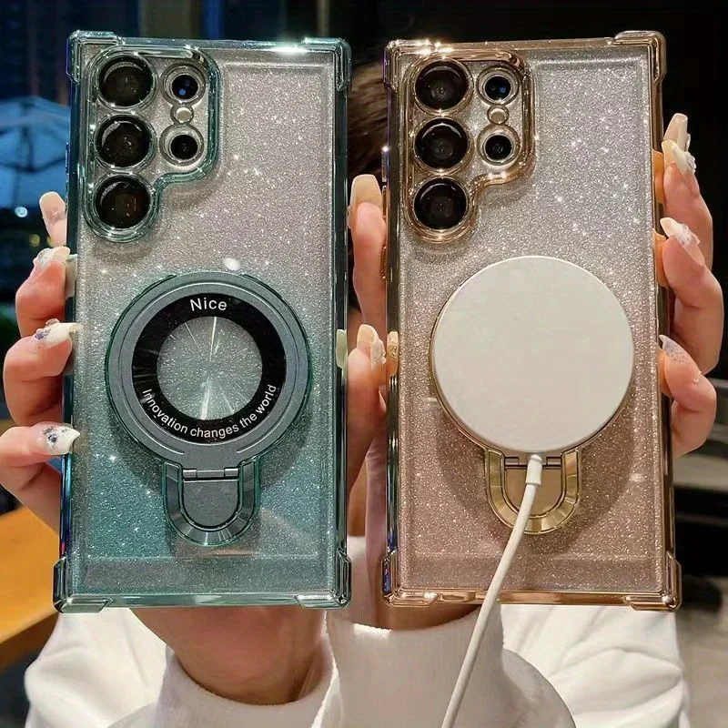 Plating Airbag Gradient Case with Lens Protection and Magnetic Holder Cover