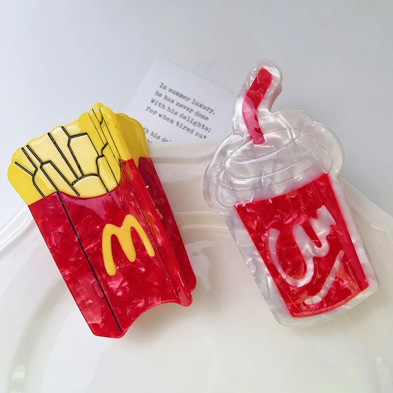 Muweordy Creative Coke French Fries Hair Clip Hamburger Hair Claw Cute Dim Sum Acetate Claw Clip Hair Accessories for Women Girl