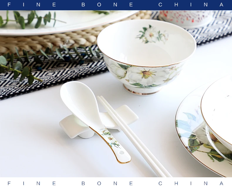 Bone China Dinnerware Set - Floral Ceramic Plates Bowls  Soup Pots