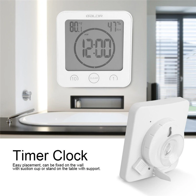 Digital Wall Clock LCD Bathroom Waterproof Shower Clock Timer Temperature Humidity
