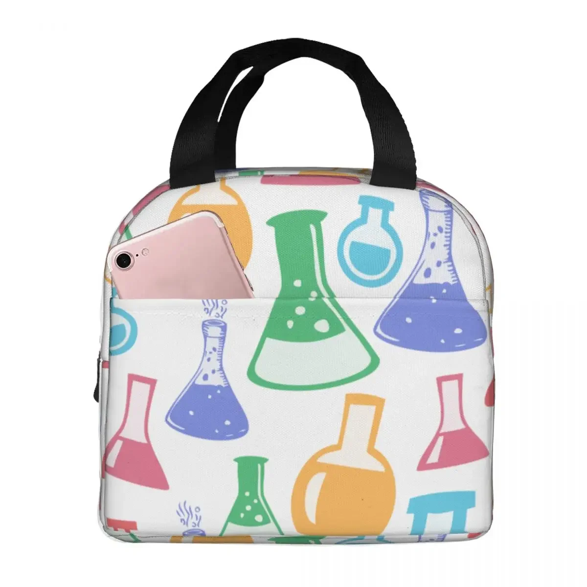 

Lunch Bags for Men Women Flask Chemistry Insulated Cooler Bag Portable School Canvas Lunch Box Bento Pouch