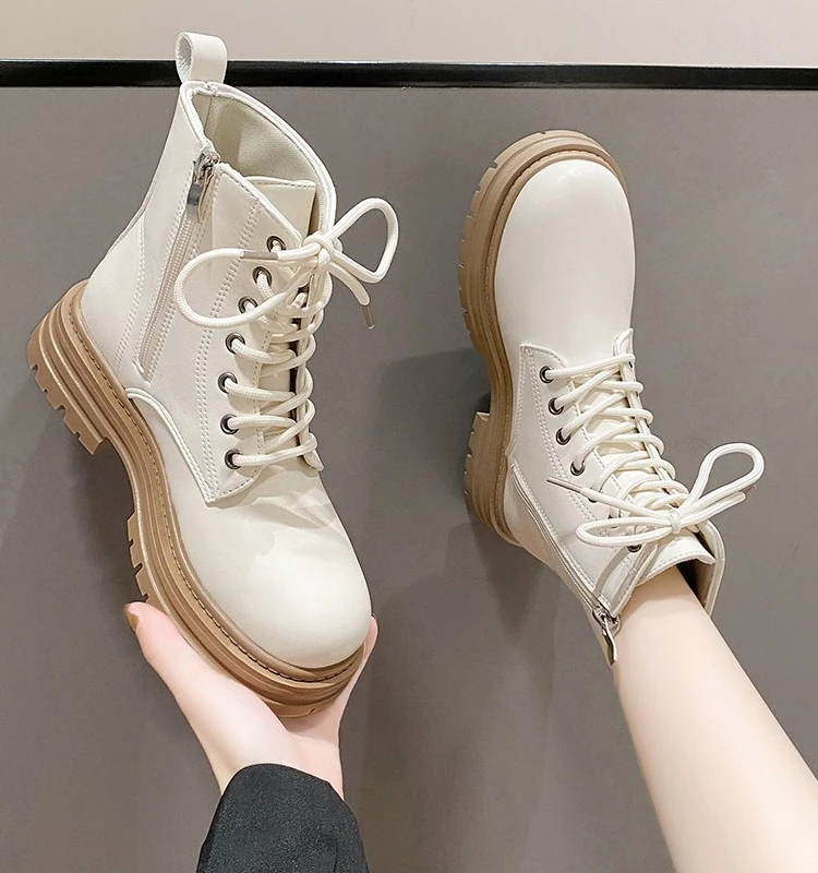 

Boots Women New 2023 Zipper Female Shoes Winter Footwear Round Toe Ankle Lolita Ladies Rock Autumn Leather Rubber Med Solid Fab