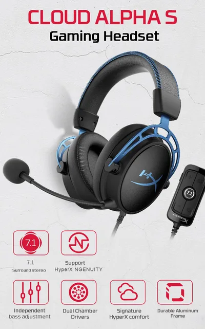  HyperX Cloud Alpha S - PC Gaming Headset, 7.1 Surround Sound,  Adjustable Bass, Dual Chamber Drivers, Chat Mixer, Breathable Leatherette,  Memory Foam, and Noise Cancelling Microphone – Blackout : Everything Else