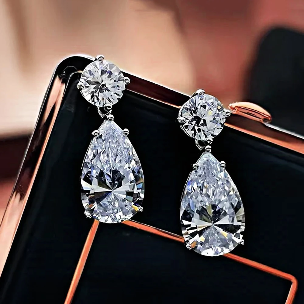 BXINY 19Carat Moissanite Water Drop Earrings - Worn View
