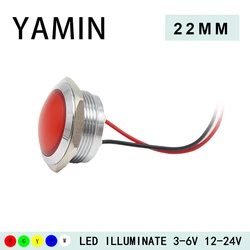 22mm LED Metal Indicator Light With 15cm Wire General Small Signal Lamp Waterproof IP65 Power Supply 3-6V 12-24V 220V