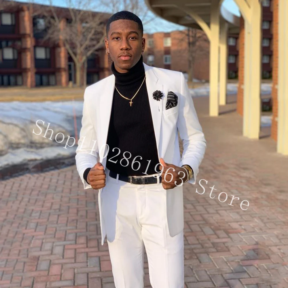Elegant White Wedding Suits For Men Slim Fit Notched Lapel 2 Pieces Male Suits Groom Wear Formal Tuxedos Trajes De Hombre