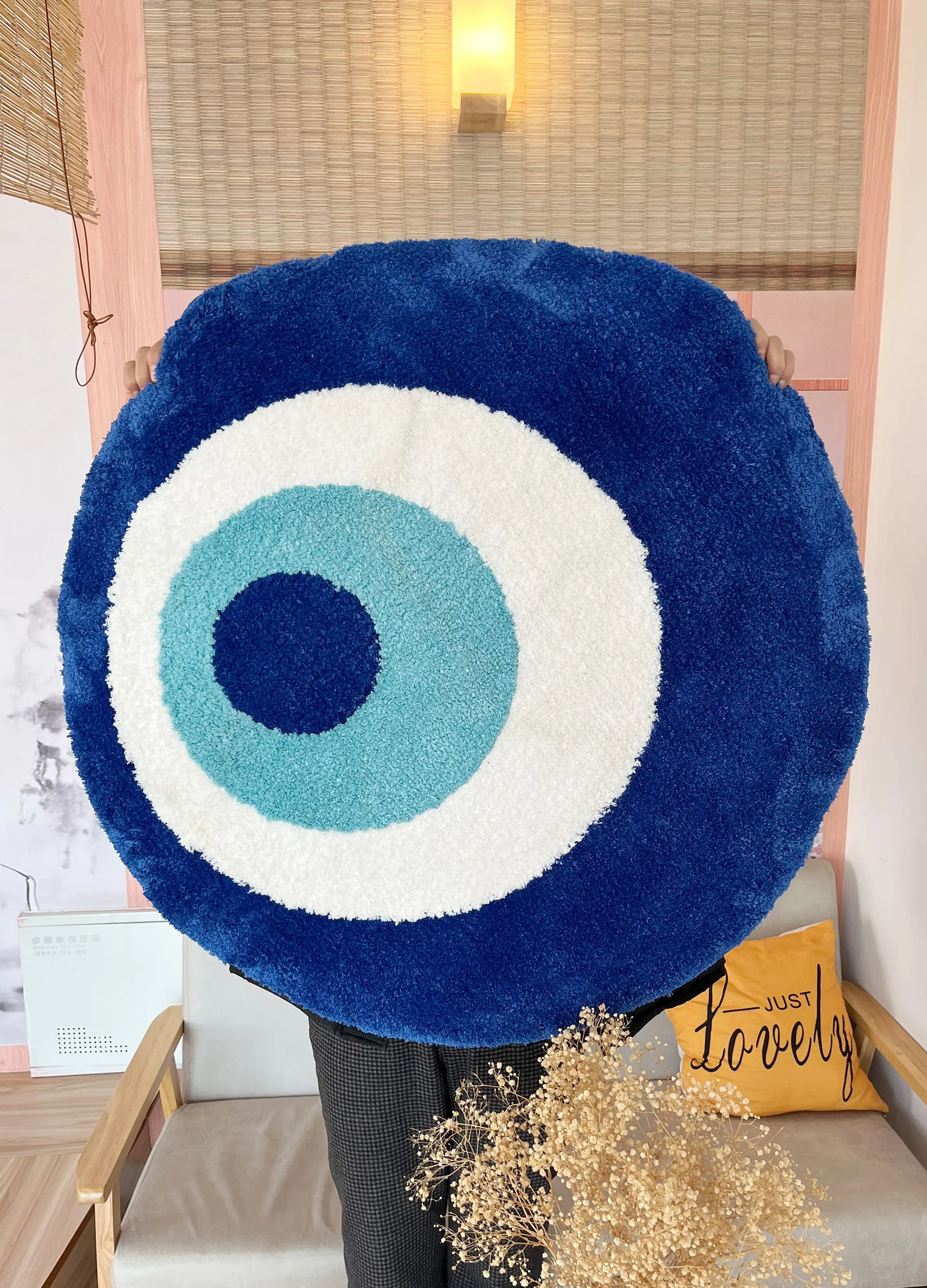 Blue Evil Eyes Circular Tufted Rug