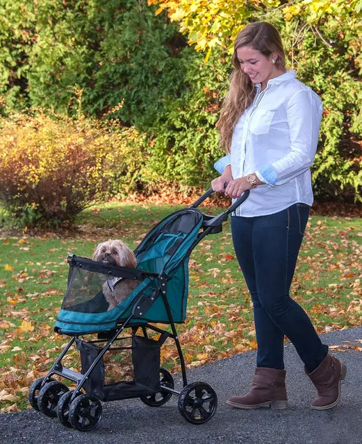 Pet Stroller for Cats/Dogs, Zipperless Entry, Easy Fold with Removable Liner, Safety Tether, Storage Basket + Cup Holder 3