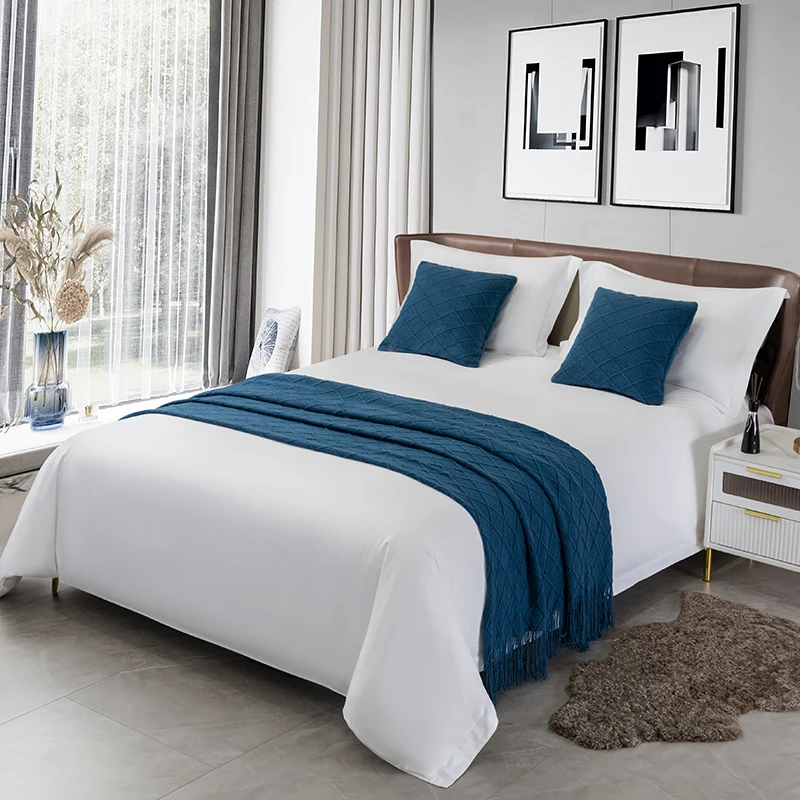 European Style Bed Runner Knitting Tassel Trimmings Bed Runners Home Decor Flag Hotel Homestay Wedding Room Decor Cover
