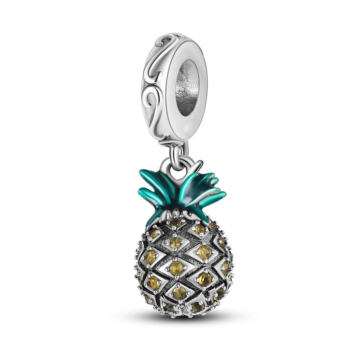 Silver Fruit Charm Bead Pendant - Strawberry, Cherry, Avocado Design