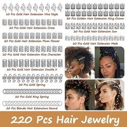 Boho Hair Accessories Set - Loc and Braid Jewelry Collection (220 Pieces) (Silver)
