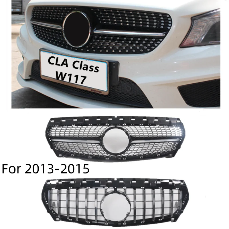 W117 13-15 Front Bumper Grille For Mercedes Benz CLA Class W117 2013-2015 Sport Racing Grill GT Style Diamond Facelift ABS Auto