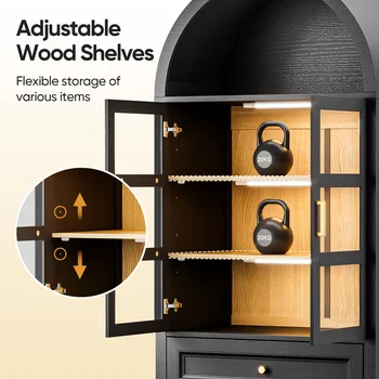 70.9 inch Tall Arched Kitchen Pantry Cabinet, Wood Kitchen Storage Cabinets with Large Drawers and Adjustable Shelves 3