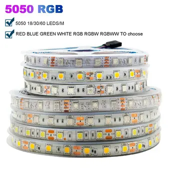 침실용 LED 스트립, 고휘도 조명, RGB 5050, Rgbw, Rgbww, 12V, 5M, LED 테이프, 18, 30/60 LED/M