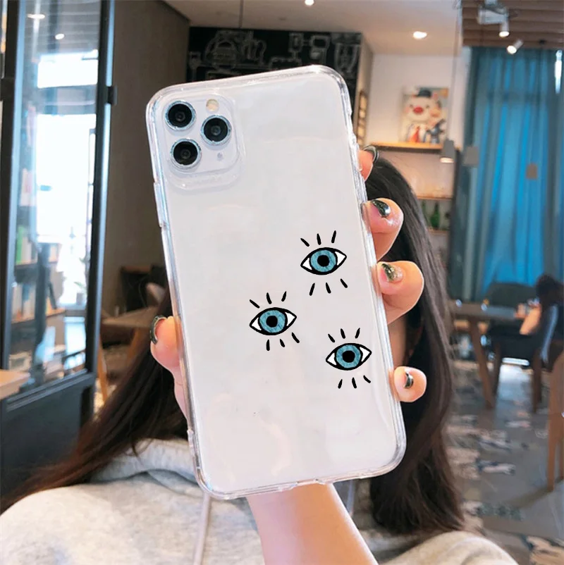 apple 13 pro max case GYKZ Lucky Eye Blue Evil Eye Print Clear Phone Case For iPhone 11 12 13 Pro MAX SE20 XR X XS 7 8 6Plus Soft Silicone Back Cover iphone 13 pro max case