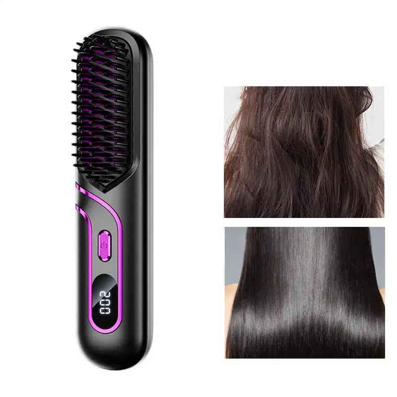cordless hair straightener 200 Million Negative Ion Hair Straightening Brush with LED Temperature Display Hot Comb Hair Styling