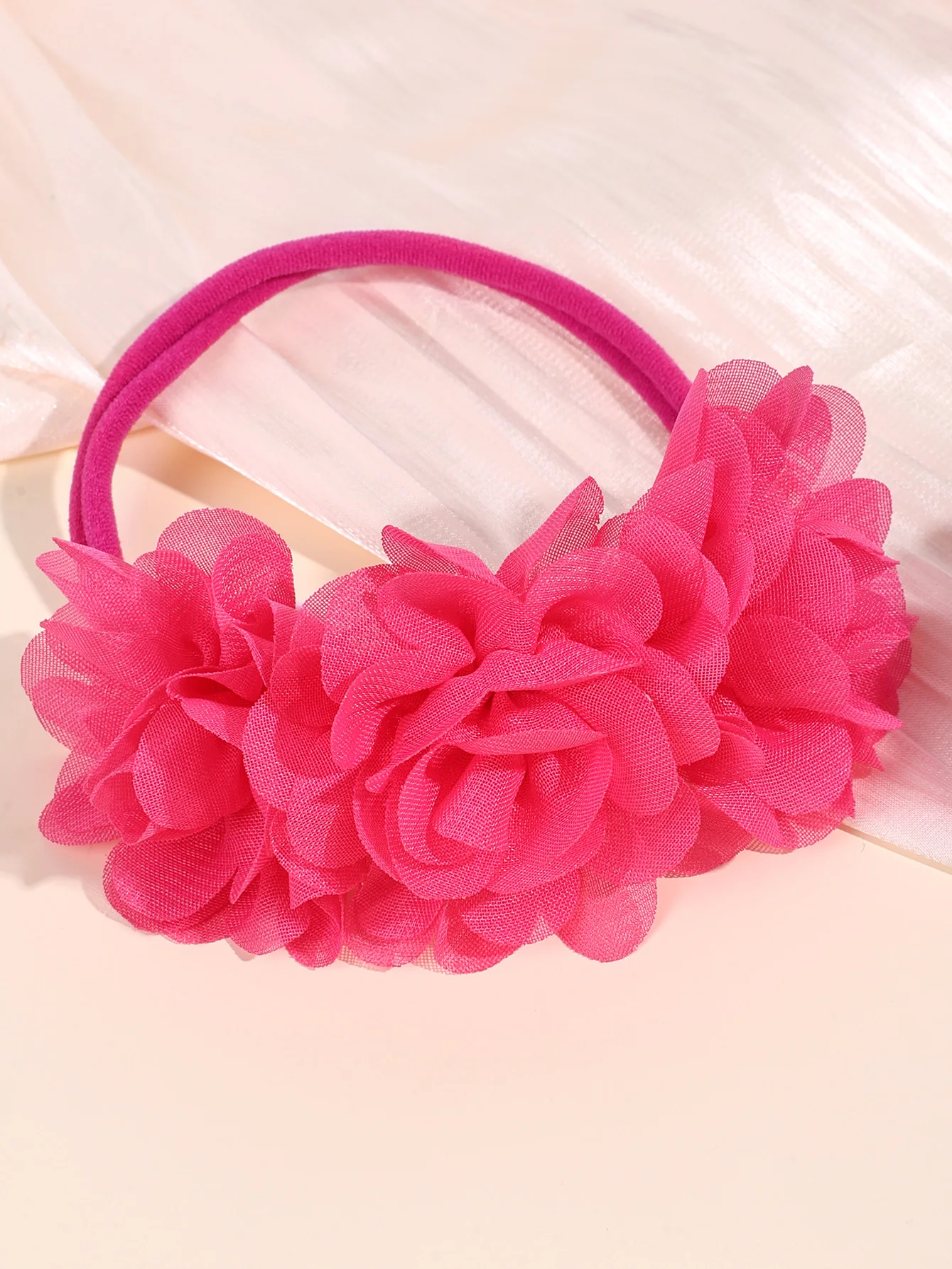 3 Stück Chiffon Blumen Stirnbänder für Babys, Blumen Stirnbänder für Kleinkinder, einfarbige elastische Nylon Stirnbänder, Baby Haarschmuck – Detail 3