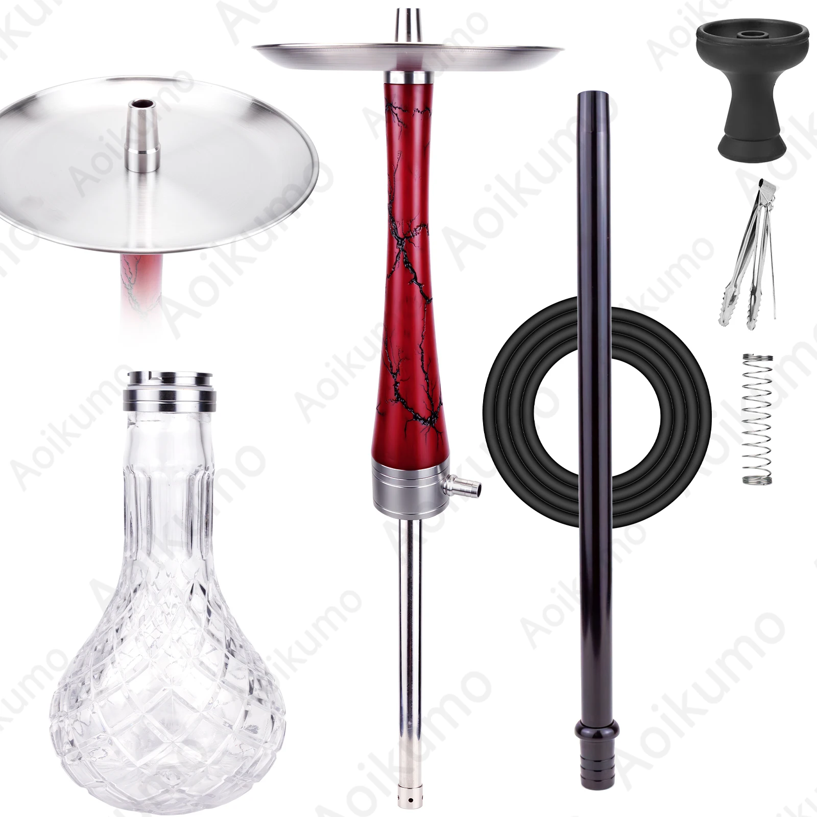 Premium Hookah Set Durable Red Transparent Design Sheesha Chicha Shisha Set Universal for Most Hookahs with All Accessories