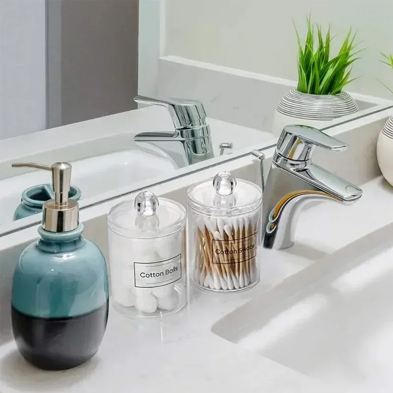Acrylic Storage Box Makeup Cotton Swab Container Plastic Jar Round Organizer Cosmetics Pad Jewelry Storage Box Storage Container 3