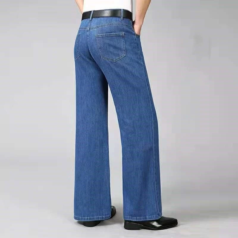 Spring Autumn 90s Streetwear Jeans Elastic Vintage Disco Men Clothing Loose Fashion All-match Washed Straight Flare Cowboy Pants 3