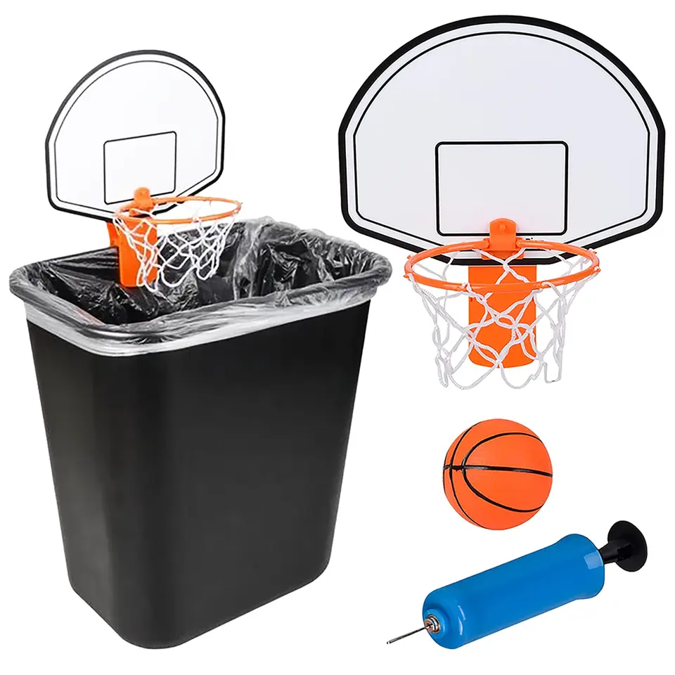 Houseables Basketball Trash Can - Wood Backboard Hoop Waste Bin For Room Decor & Fun