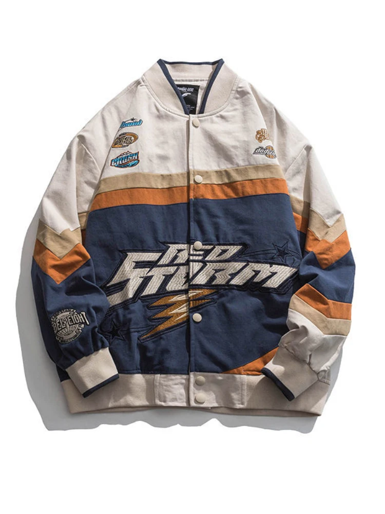 

American Embroidered Baseball Uniform Men's Punk Racing Jacket 2023 Couple Motorcycle Toolingcoat Street Casual Wear