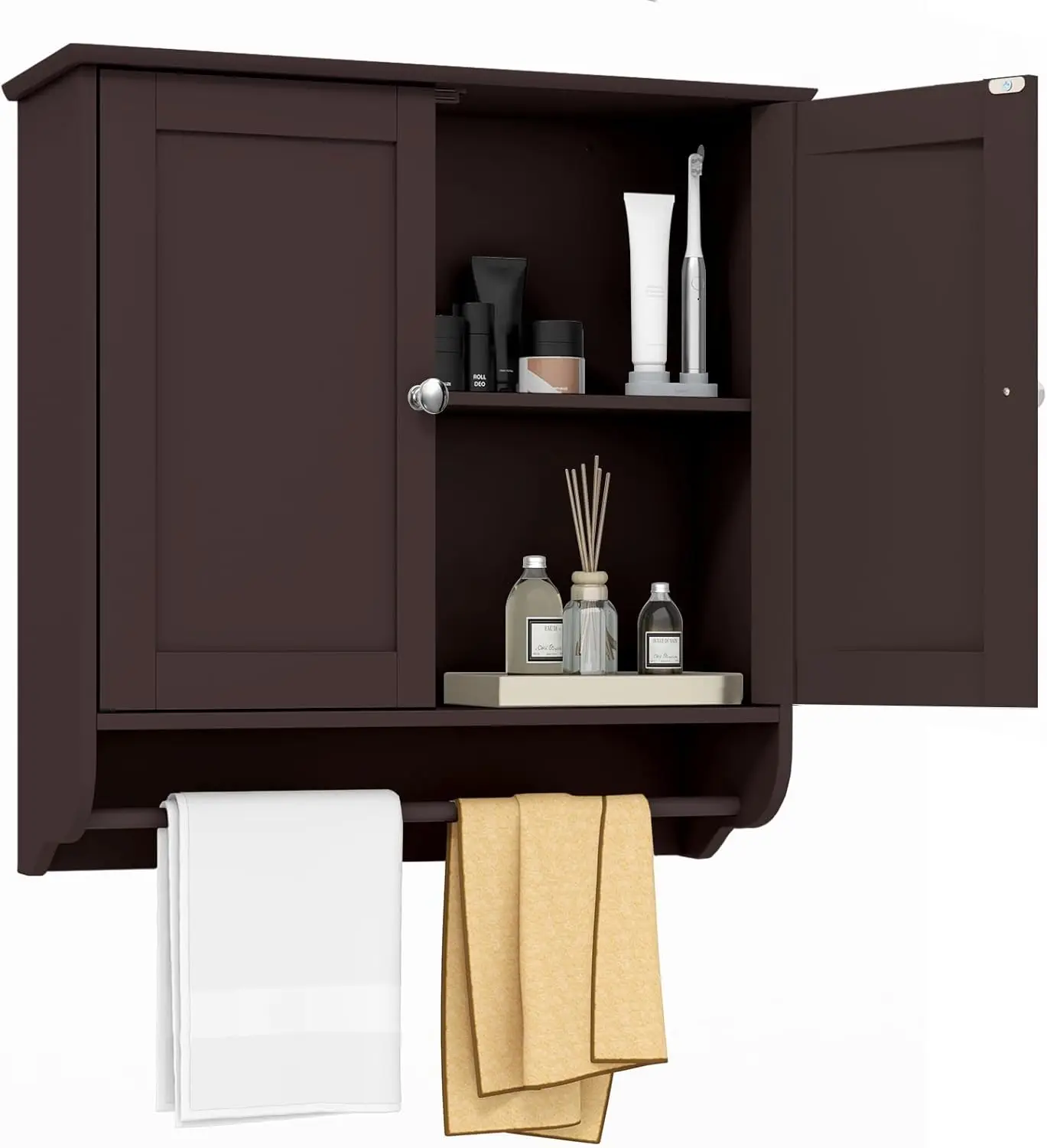Bathroom Cabinet Wall Mounted, Bathroom Medicine Cabinet with Bar&Double Door&Adjustable Shelf, Over The Toilet Storage Cabinet 2