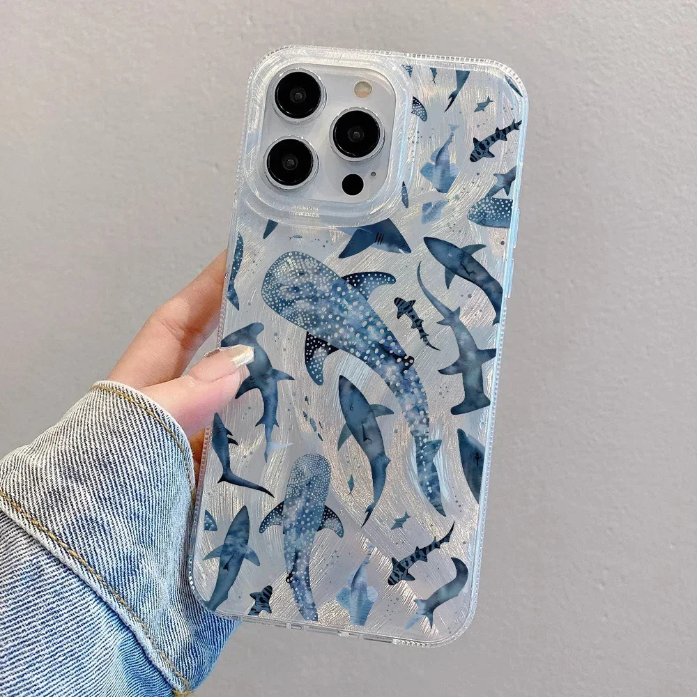 Luxury Silver Laser Shark Whale Phone Case