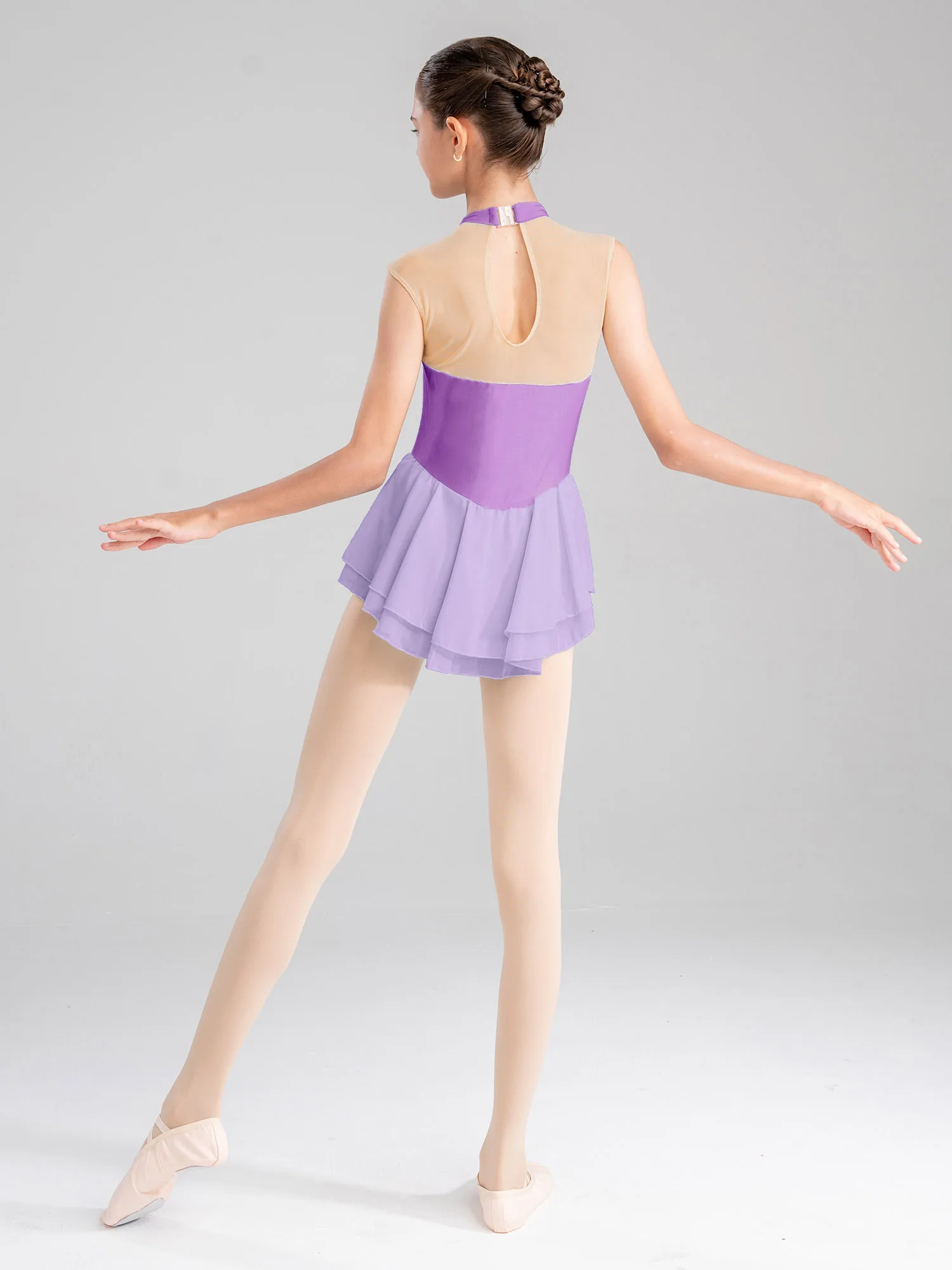 Ärmelloses Eiskunstlauf-Trikotkleid für Teenager und Mädchen, glänzende Strass-Pailletten, Rollschuhlaufen, Ballett, Tanz, Gymnastikkleidung – Detail 7