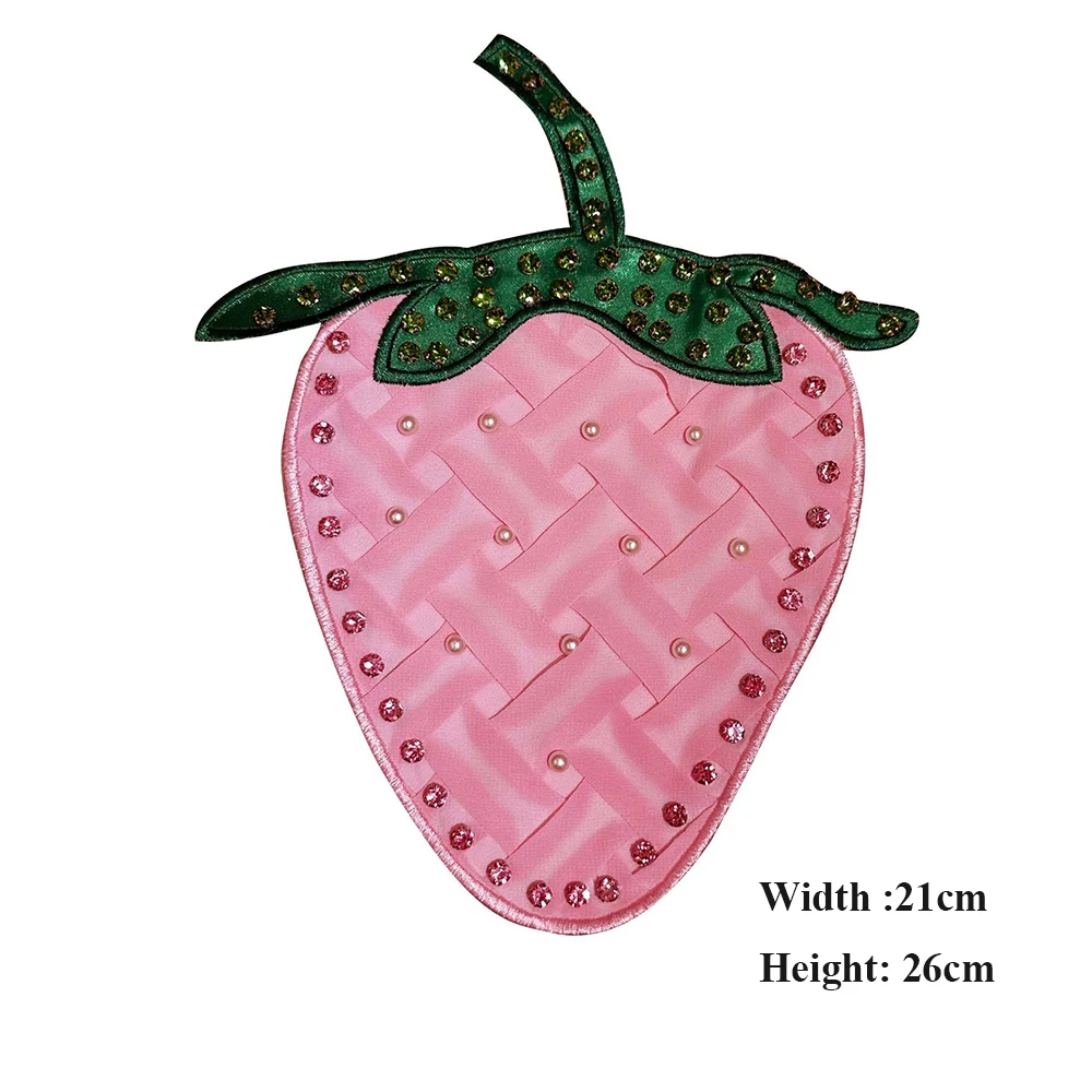 21cm x 26cm rosa Erdbeer perlen Perlen Patch aufnähen Aufkleber Patches für Mädchen Kleidung Applikationen – Detail 1