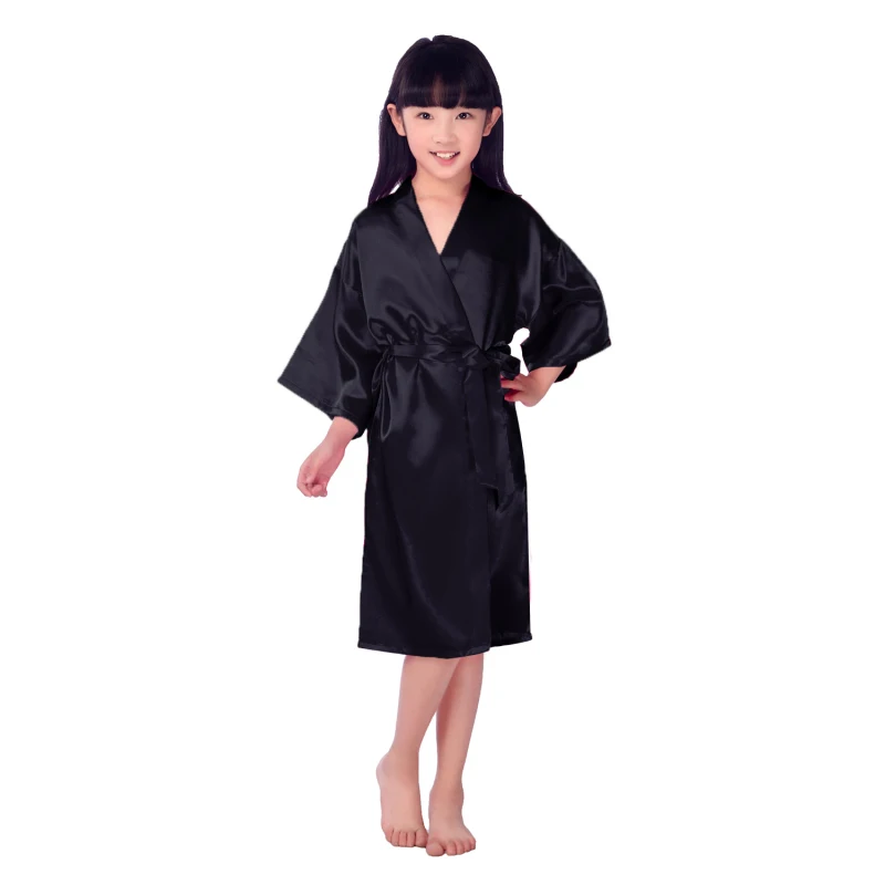 Child Bathrobe Girls Silky Satin Robes Children Pure Kimono Dressing Gown Bridal Lingerie Sleepwear for Wedding Spa Birthday Party