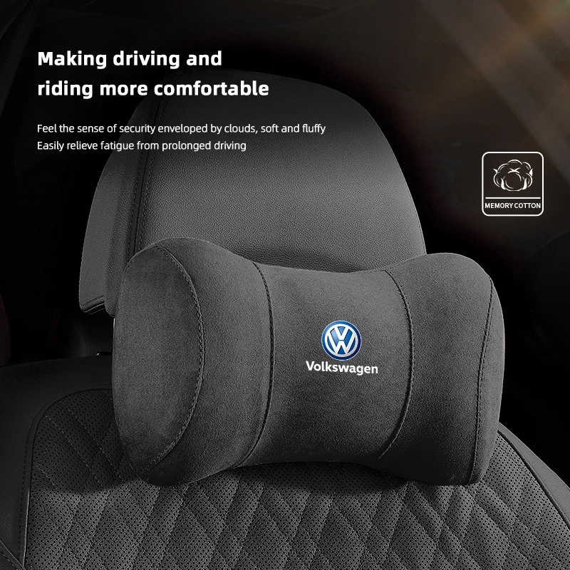 Car Suede Headrest Seat Neck Pillow Head Support For VW Tiguan Arteon Taigo Caddy CC e-up! Golf Polo Passat Amarok Transporter car pillow car headrest car neck pillow
