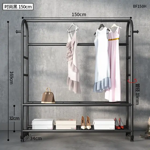 Clothes Rack Coat Rack Stand Floor Hanger Simple Clothing Rack Furniture Wardrobe Hat Stand Clothes Rack Stand Storage Shelves 150cm-Black