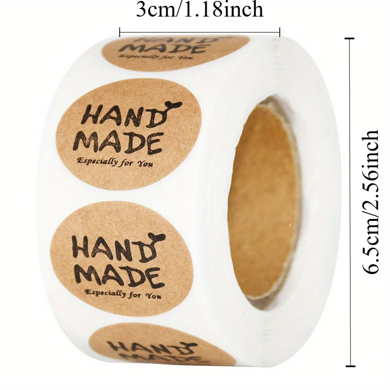 500 Pcs/ Roll Vintage Kraft Paper Handmade with Love Stickers - Unique Scrapbook Gift Stationery Labels - Thank You Sticker Pack