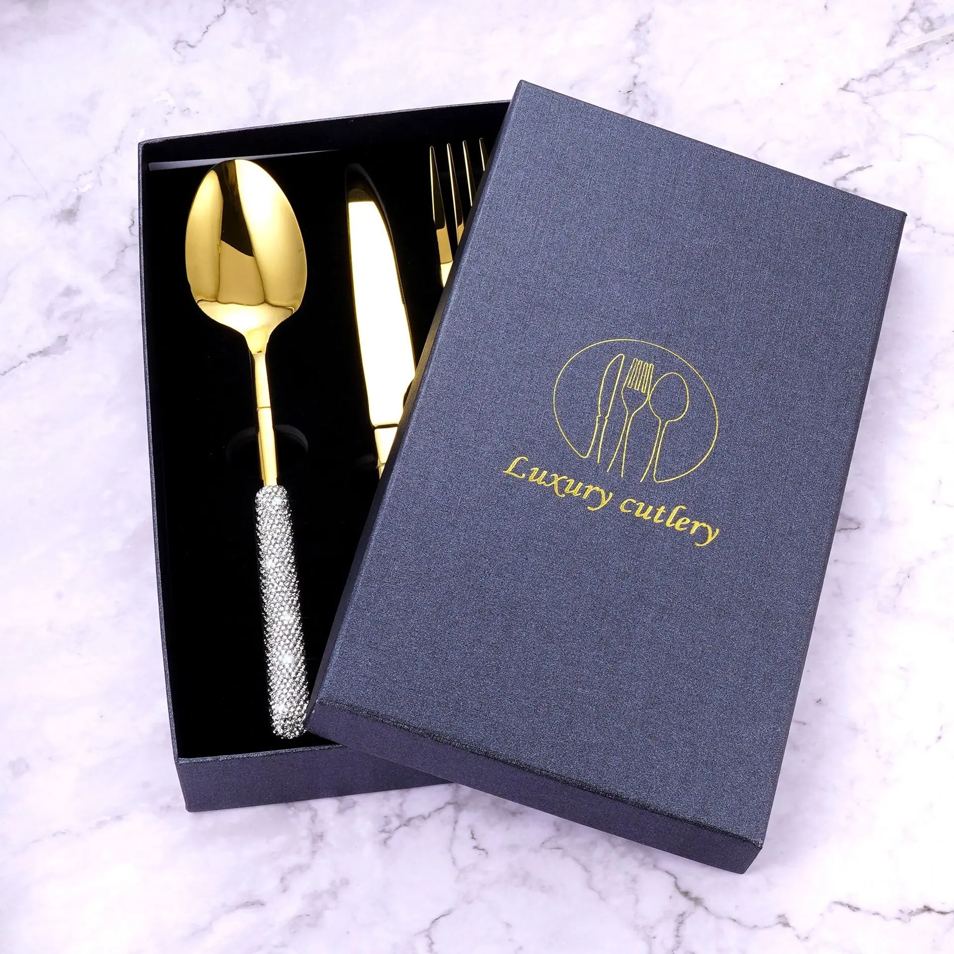 Luxury-Cutlery-With-Rhinestone-Handle-Stainless-Steel-Knife-Fork-Spoon