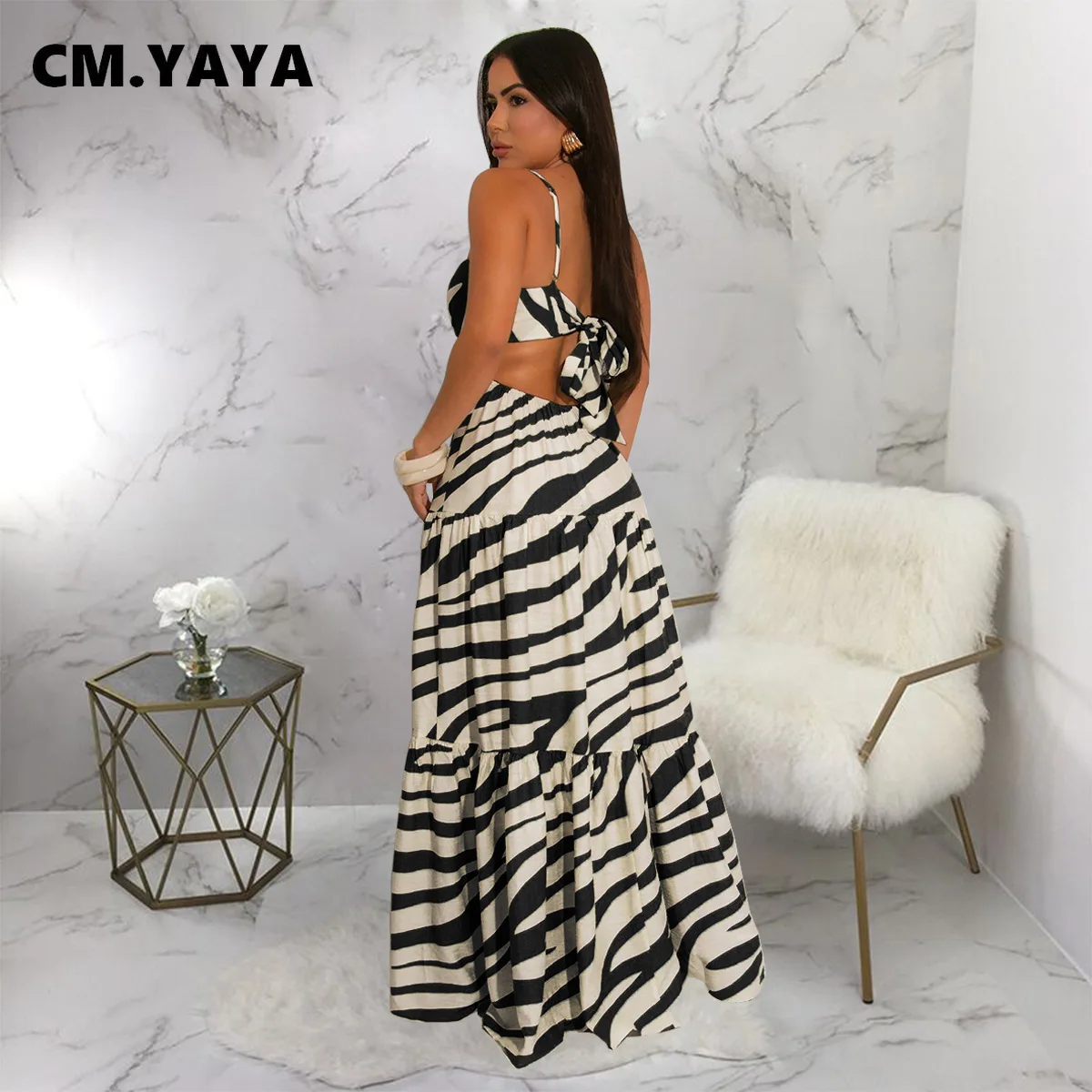CM.YAYA Printed Women Strap Sleeveless Backless Long Dress 2025 Birthday  Beach Evening Sexy Night Party Maxi Dresses Vestidos - AliExpress 200000345