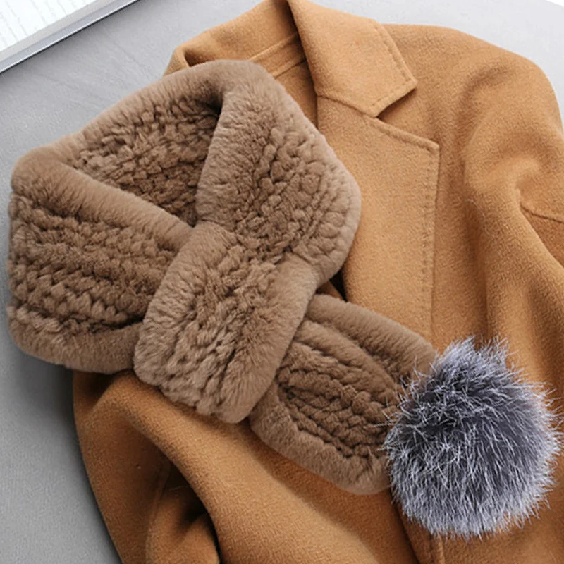 winter fur scarf real knit rex rabbit fur scarf with silver fox fur bigger balls fur pompoms fox fur shawls neckwarmer