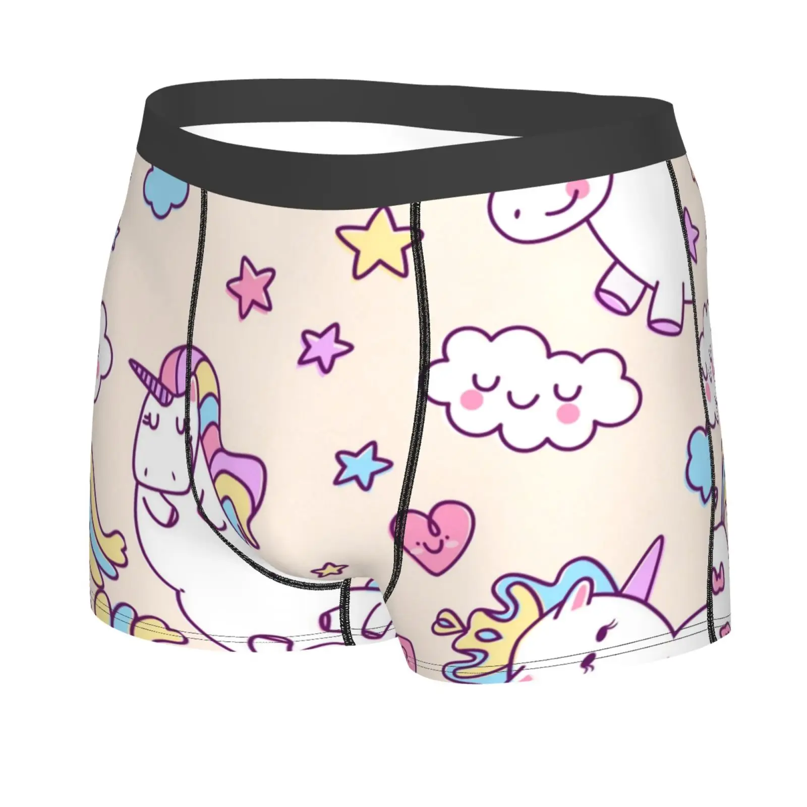 Unicorn Cartoon Male Underpants Double Sides Printed Soft Breathable Machine Wash Boxershorts Men Polyester Print