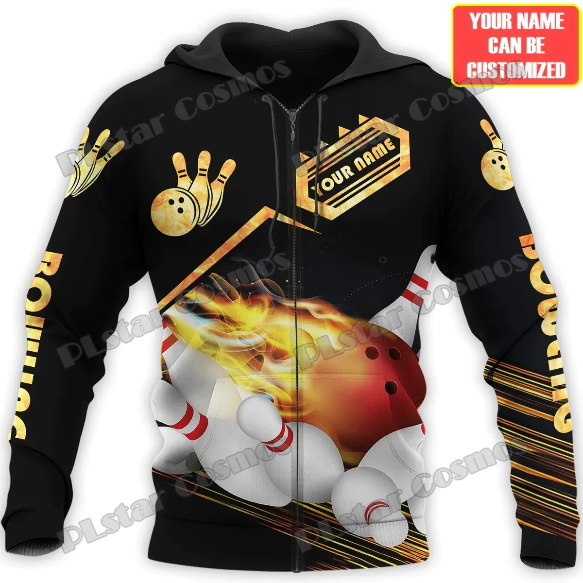 Personal isierter Name Bowling-Spieler 3d voll bedruckte Herren Reiß verschluss Hoodie Herbst Unisex Reiß verschluss Jacke für Bowling Liebhaber Geschenk dk571 – Detail 6