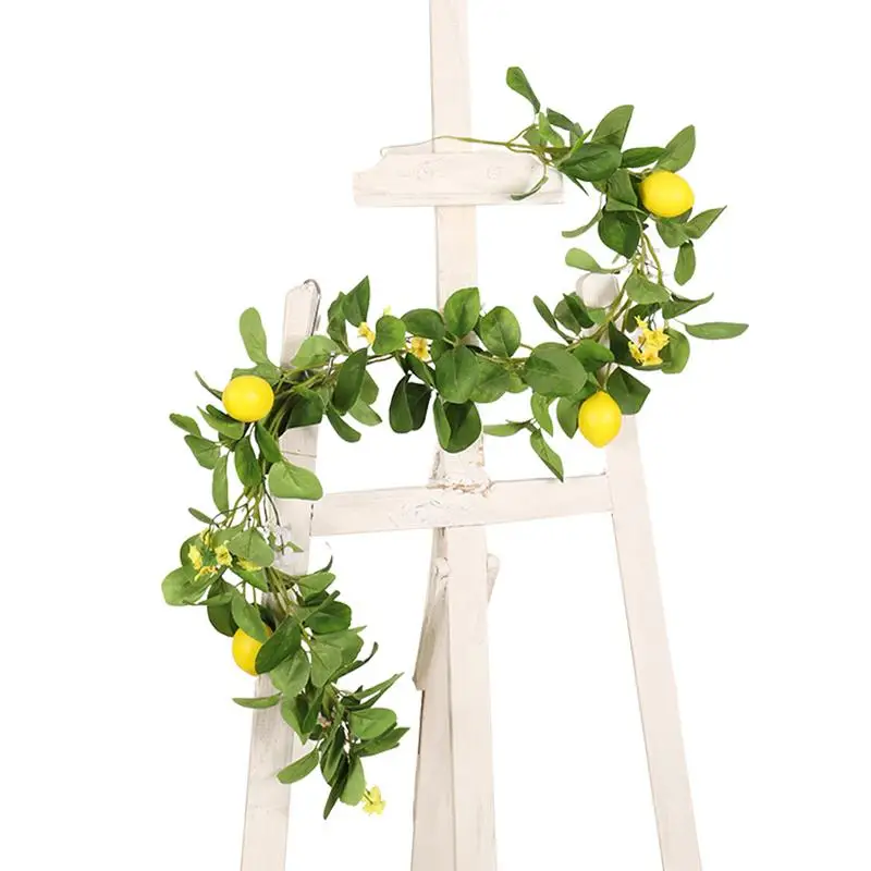 

Artificial Lemon Garland Fake Fruit Vegetable Vines Hanging Plants Green Leaves Yellow Flowers Front Door Decor for Home Outdoor
