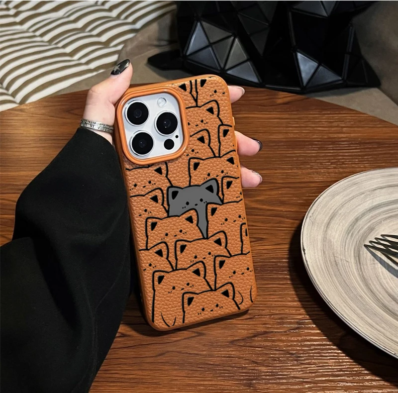 Cute Bear Soft Matte PU Leather Couple Case - Elegant and Protective Cover