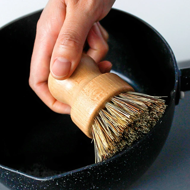 Kitchen Cleaning Brush Wood Handle Sisal Bristles Scrub Brush for Dish Cast  Iron Skillet Pot Pan Cleaner Oil-Free Dish Scrubber - AliExpress