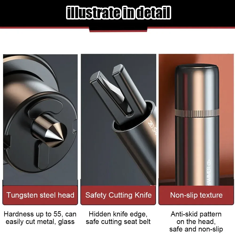 2 In 1 Car Safety Hammer Emergency Glass Breaker Cut The Seat Belt High Hardness Tungsten Steel Rescue Tool Auto Accessories 3