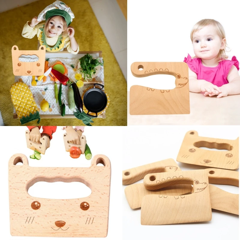 Safe kitchen cutting toy kids wooden cooking cutter fish-shaped children's kitchen tools cute vegetables fruits knife safety