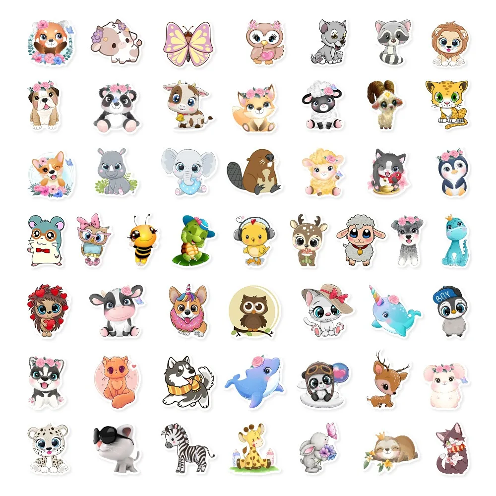 50pcs Cute Mixed Animal Stickers Phone Case Notebook Skateboard Laptop Water Bottle Cartoon Sticker Pack for Kids Gift Toy cartoon stickers cartoon animal stickers animal stickers kawaii stickers decorative stickers