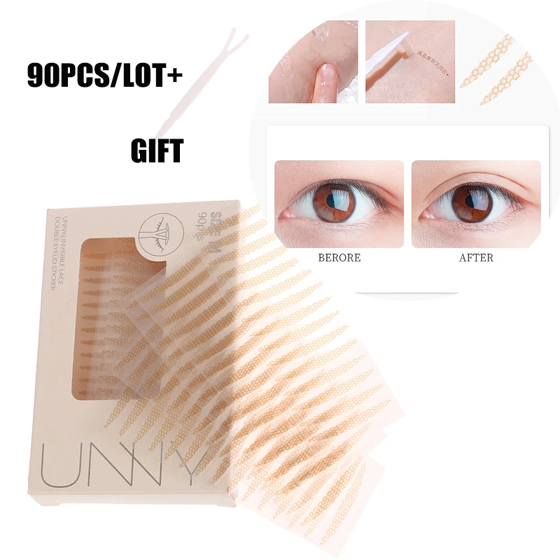 Double Fold Eyelid Tape 90Pcs Double eyelid tape Invisible Double Eyelid Self-Adhesive Stickers Lace Eye Lift Strip Gauze Mesh-Lace Tape Eye Tape Tool