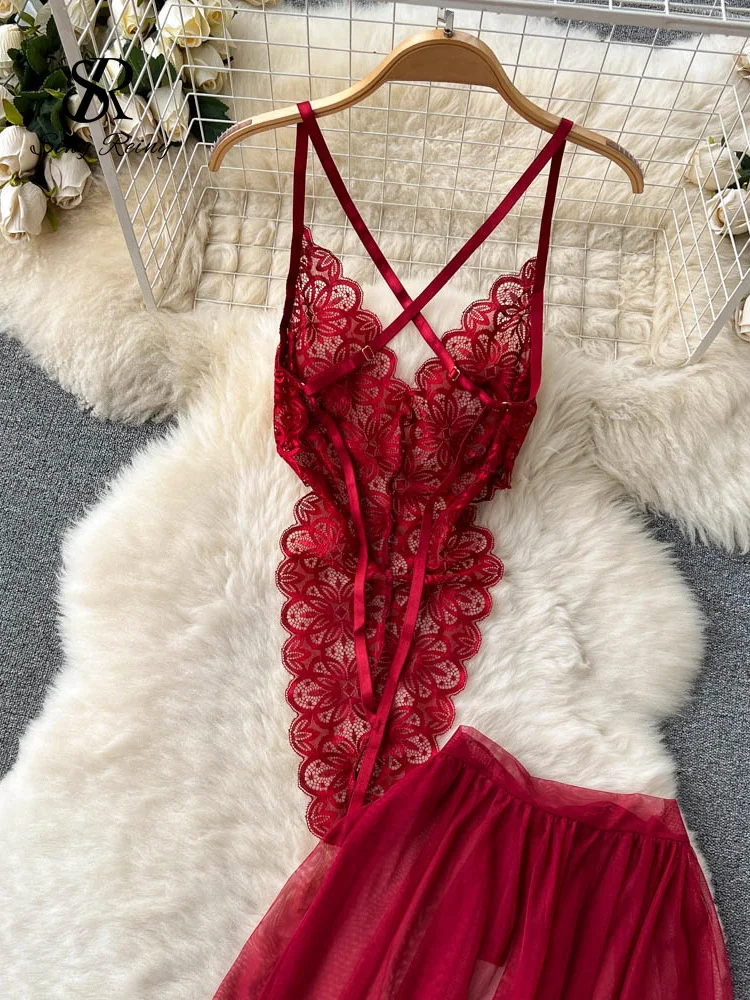 Women Lingerie Women Bodysuit Sleep Wear Set Lace Two Pieces Suits