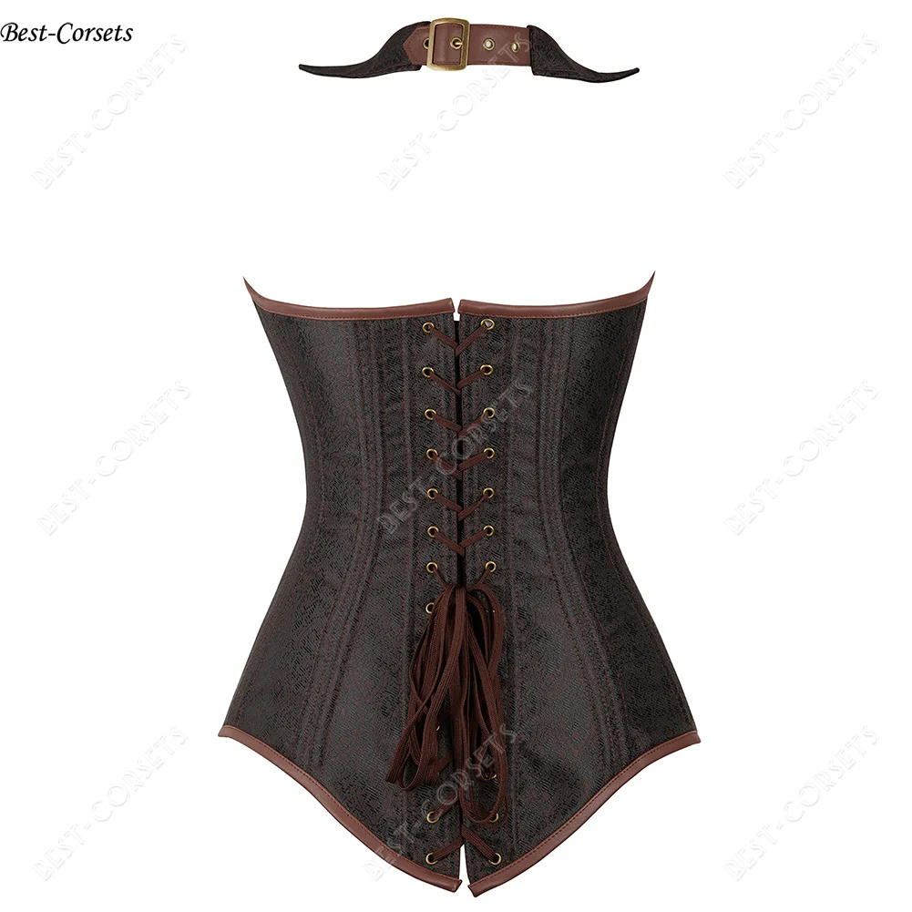 Waist Corset Steampunk Corsets and Bodices for Women Faux Leather Gothic Corset Top Halter Lace Up Medieval Noble Corset V Neck